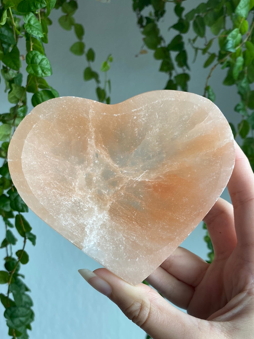 Large Peach Selenite Heart Bowl