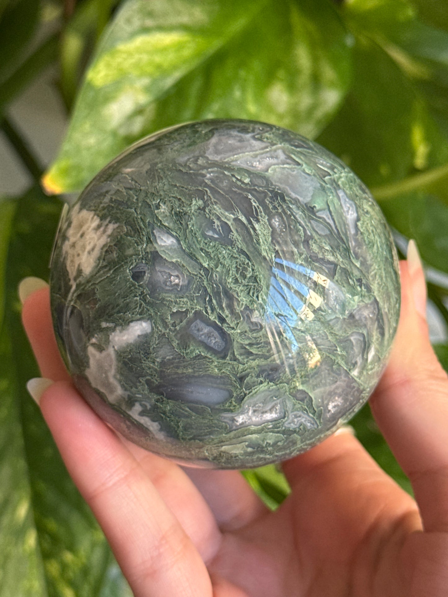 Moody Moss Agate Sphere 66mm