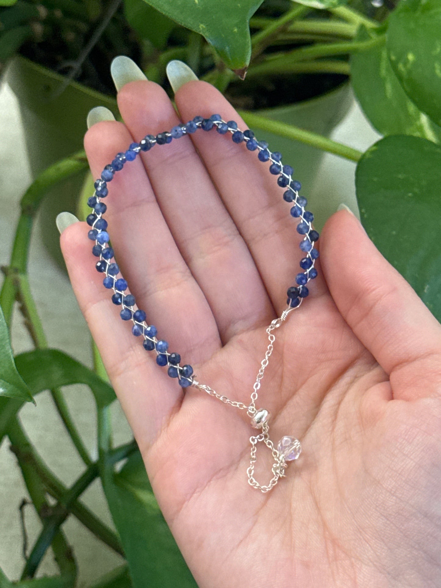 Blue Aventurine Braided Adjustable Silver Bracelet