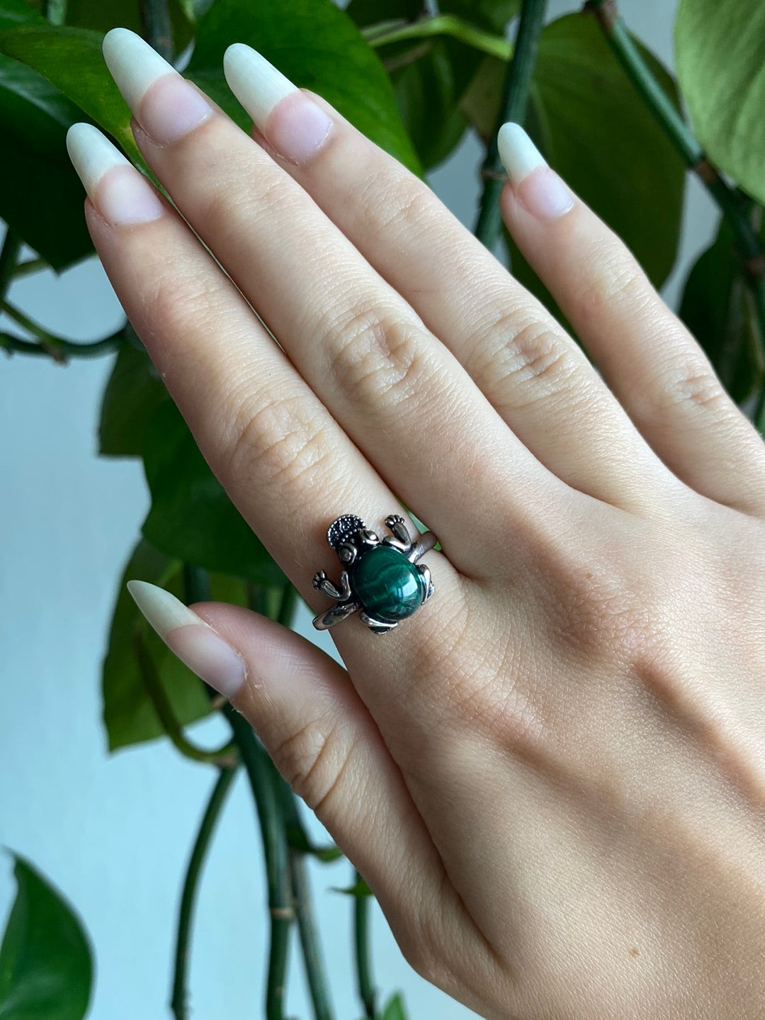 Malachite Frog Adjustable Ring