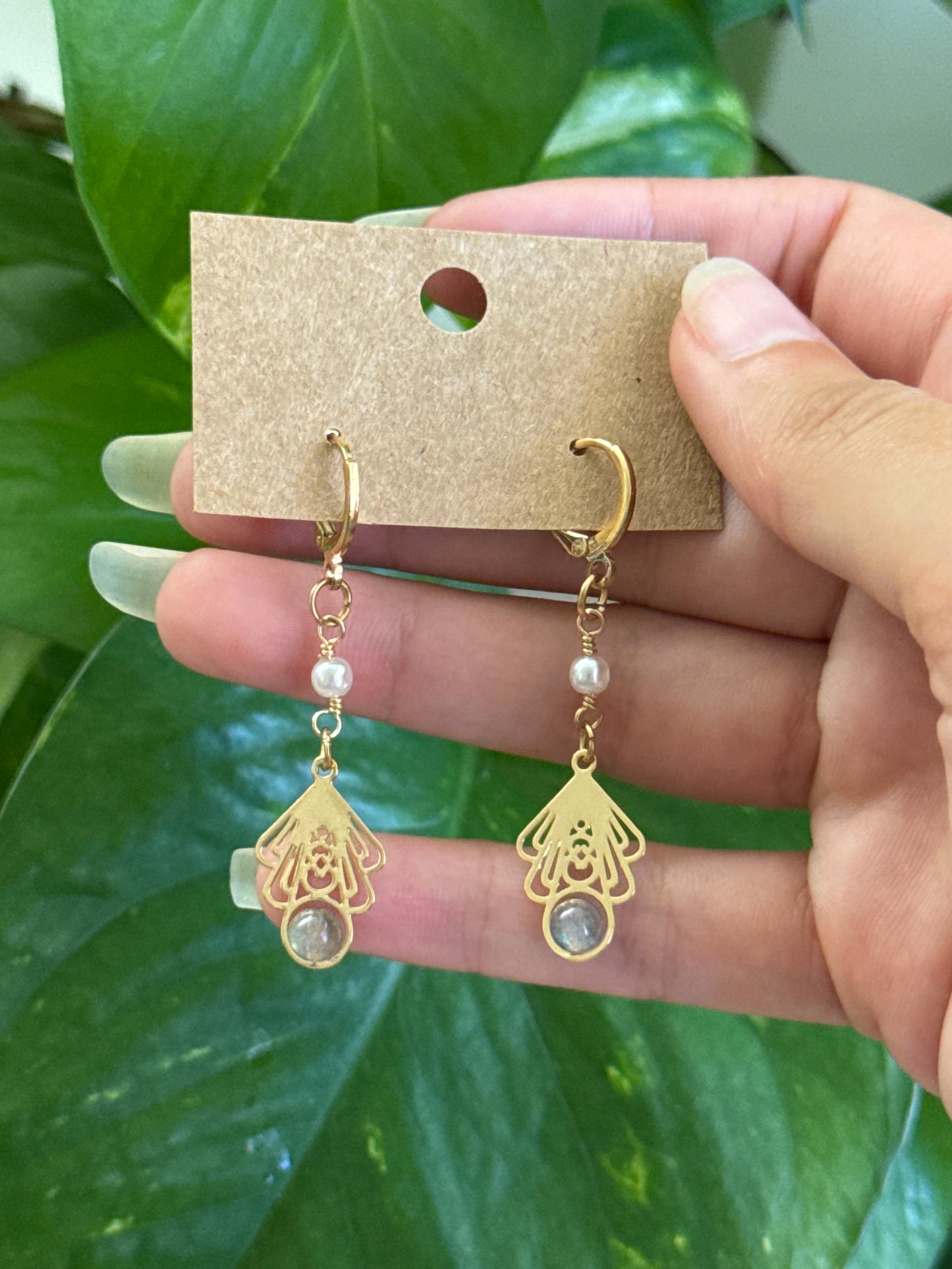 Labradorite Pearl Earrings