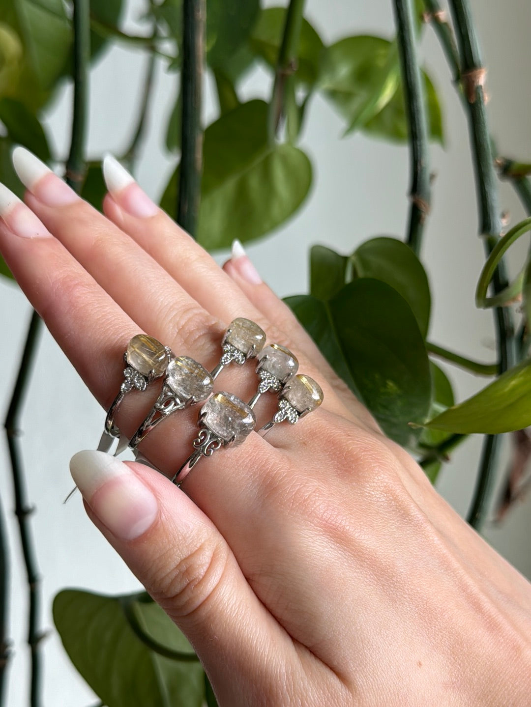 Gold Rutile in Quartz Adjustable Ring