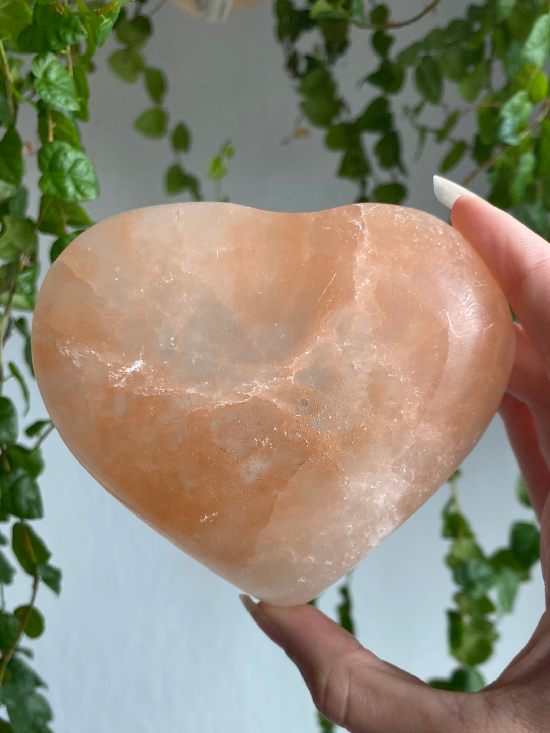 Large Peach Selenite Heart Bowl