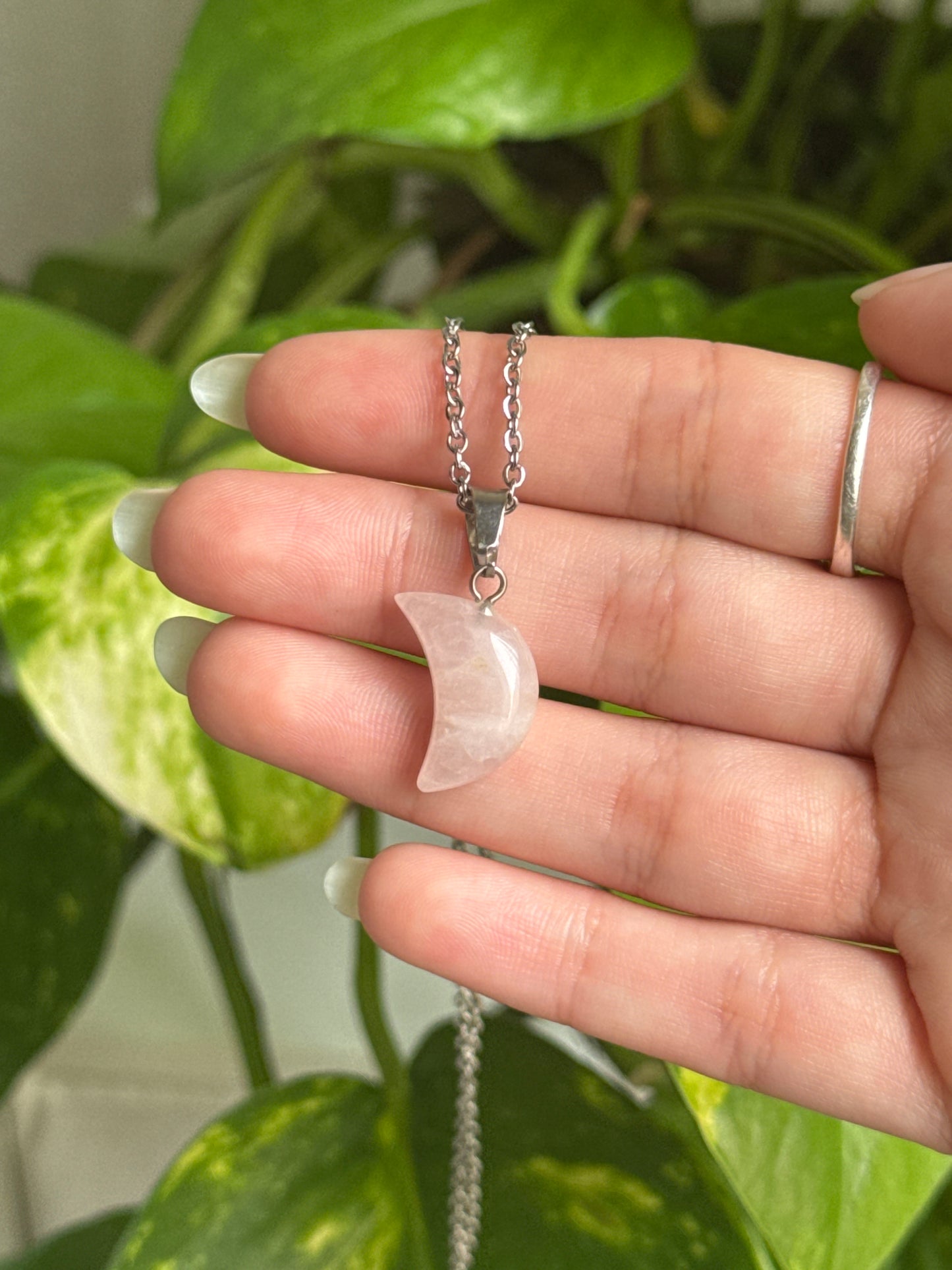 Rose Quartz Moon Necklace