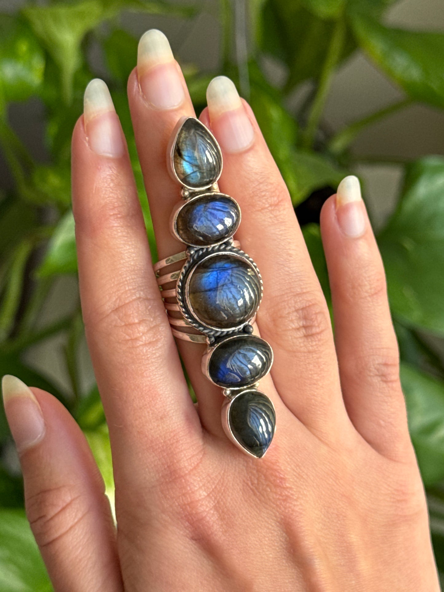Size 6 Labradorite Statement 925 Sterling Silver Ring