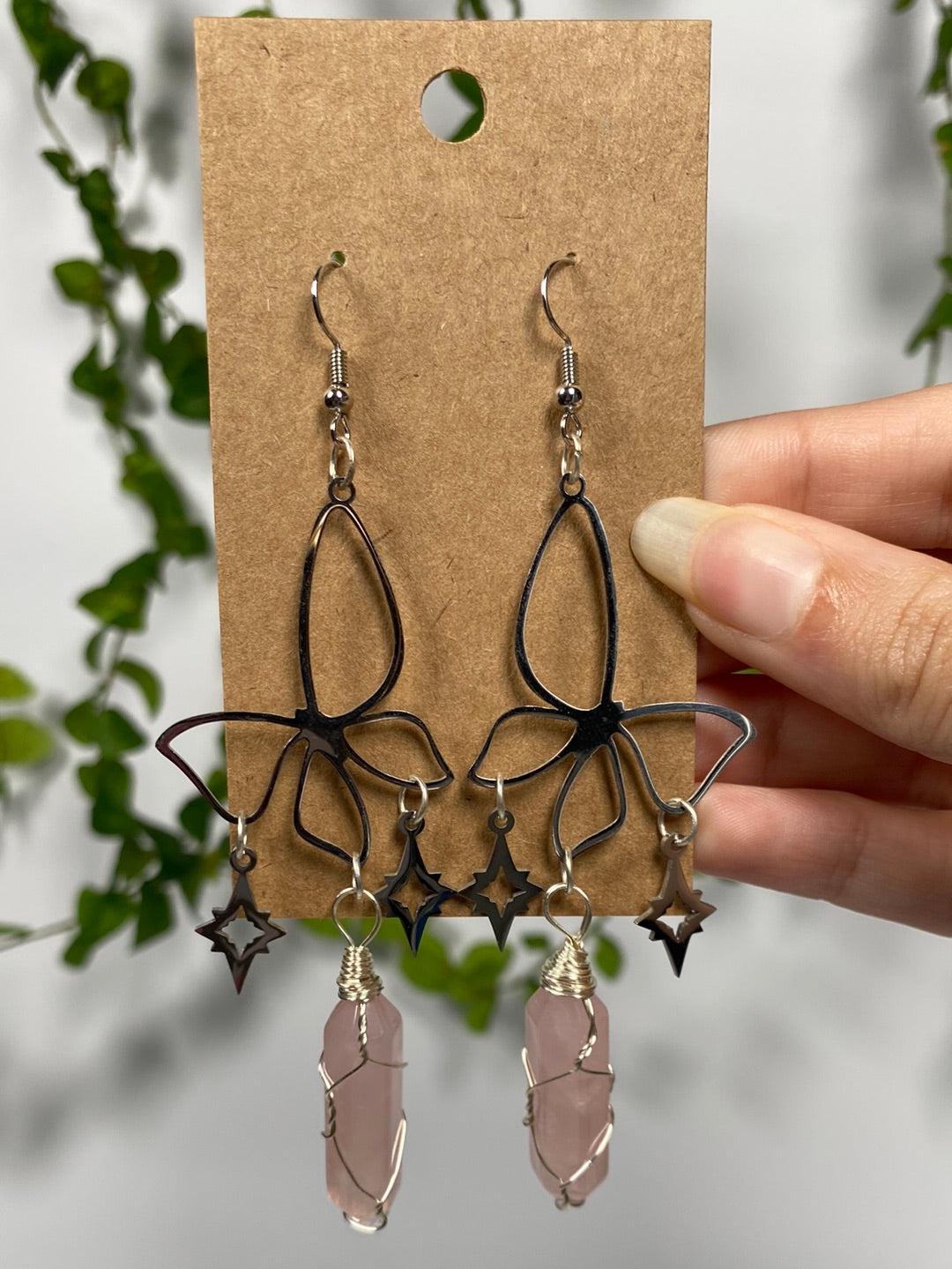 Rose Quartz Butterfly Earrings