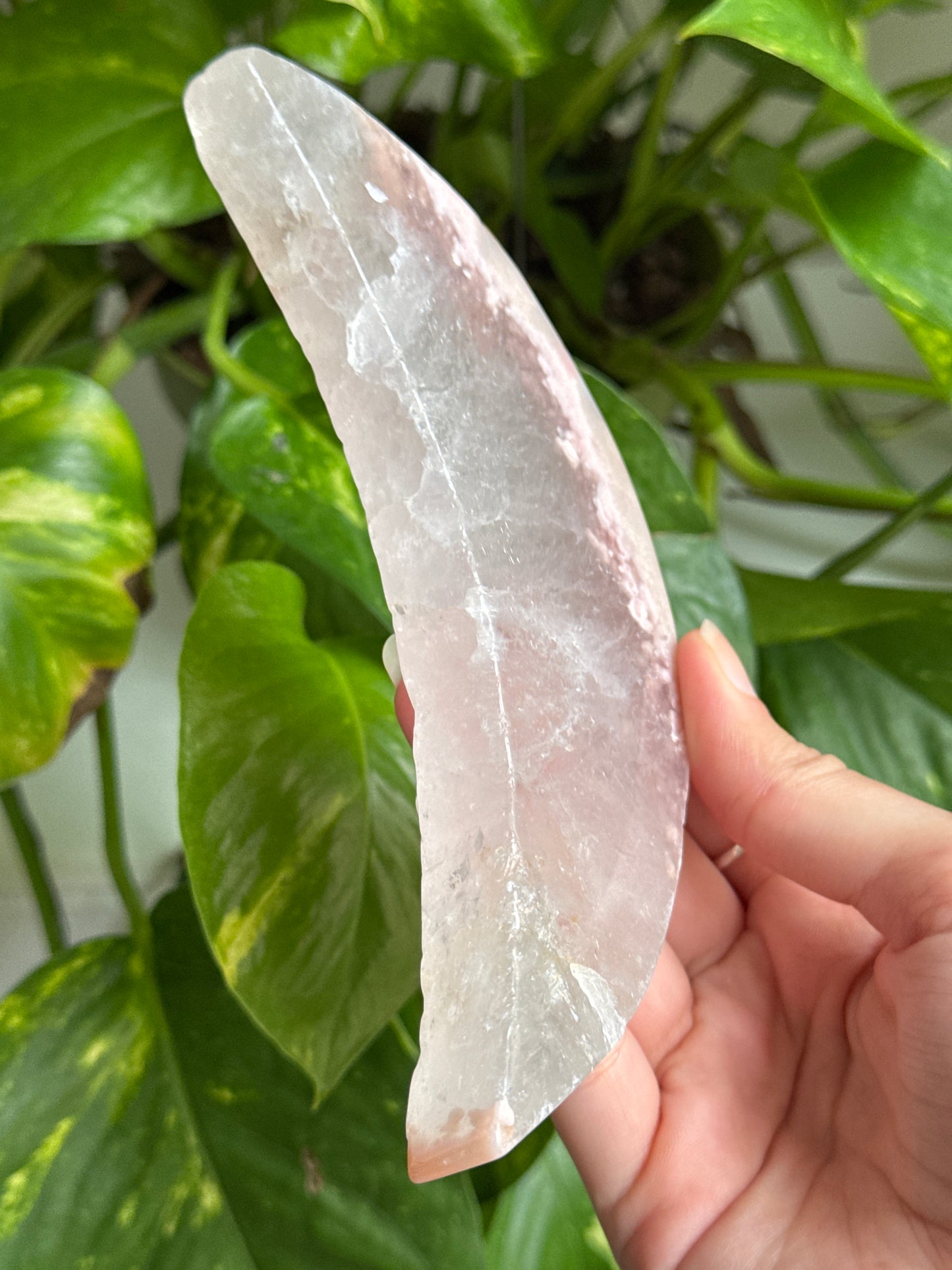Flower Agate & Quartz Crescent Moon