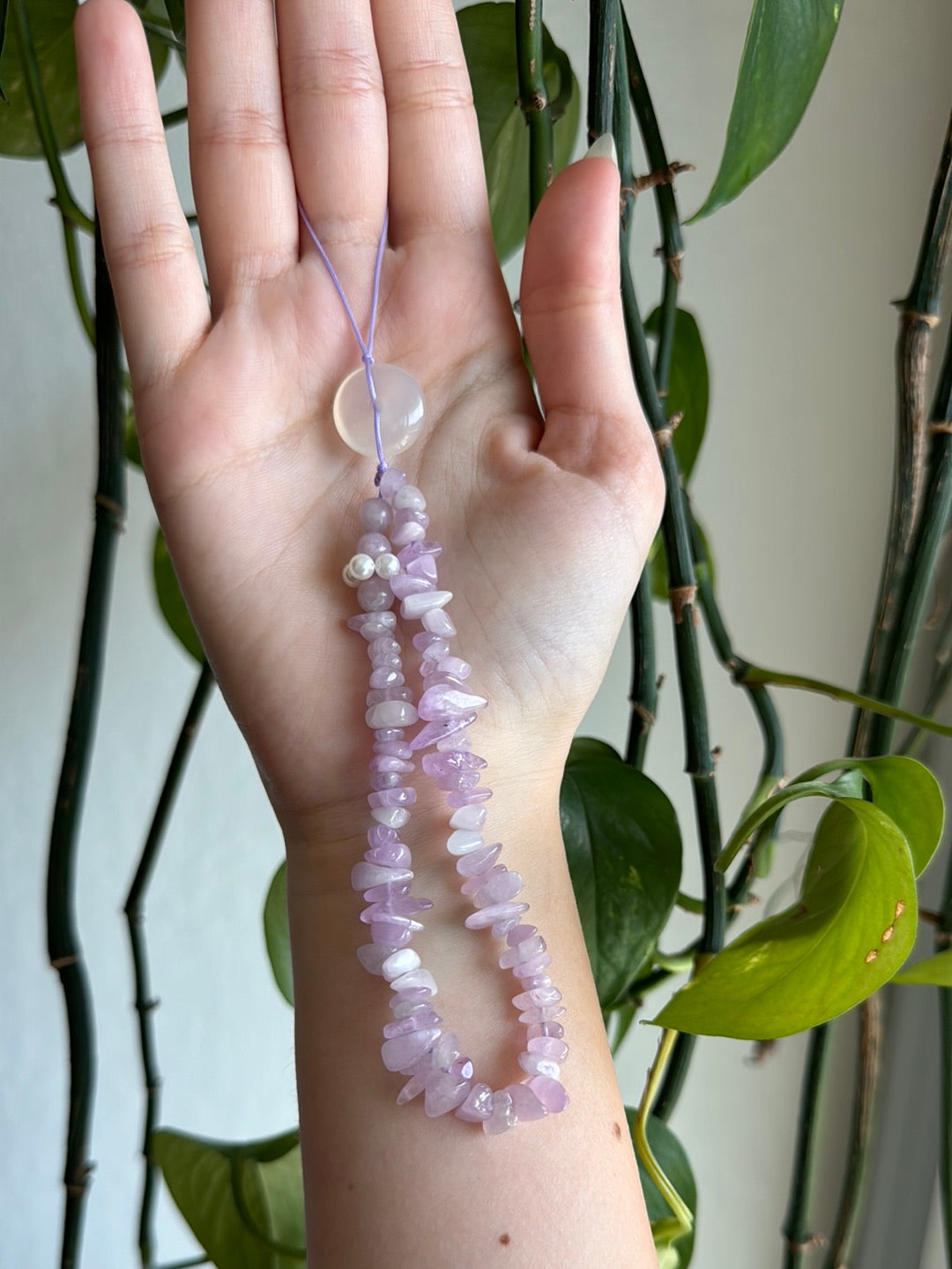 Kunzite Chip & Pearl & Rose Quartz Hanging Charm