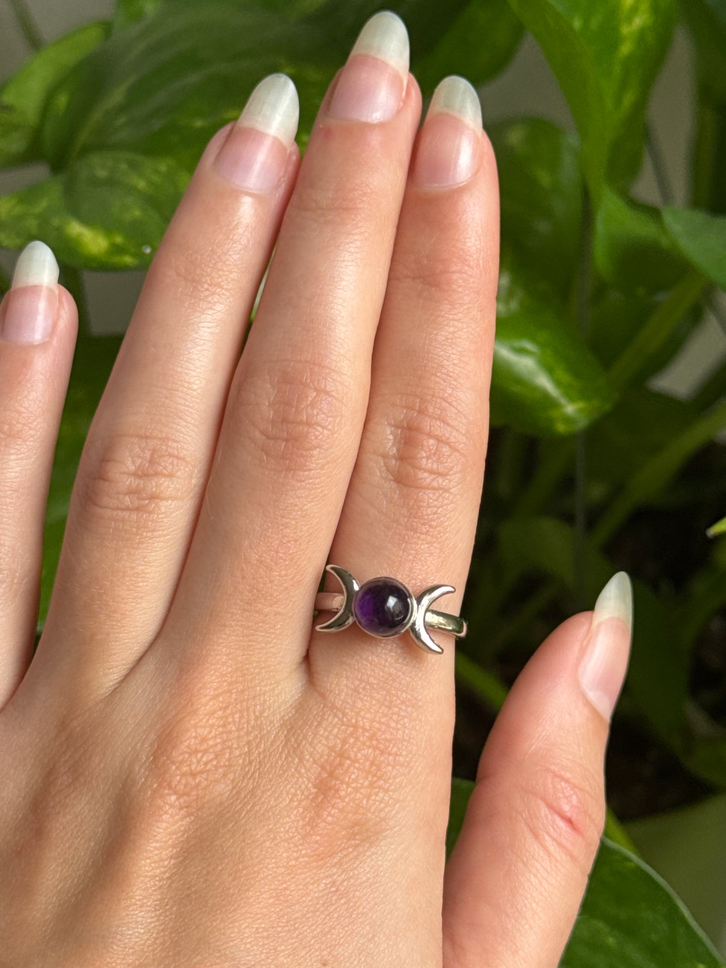 Amethyst Double Moon Adjustable Ring