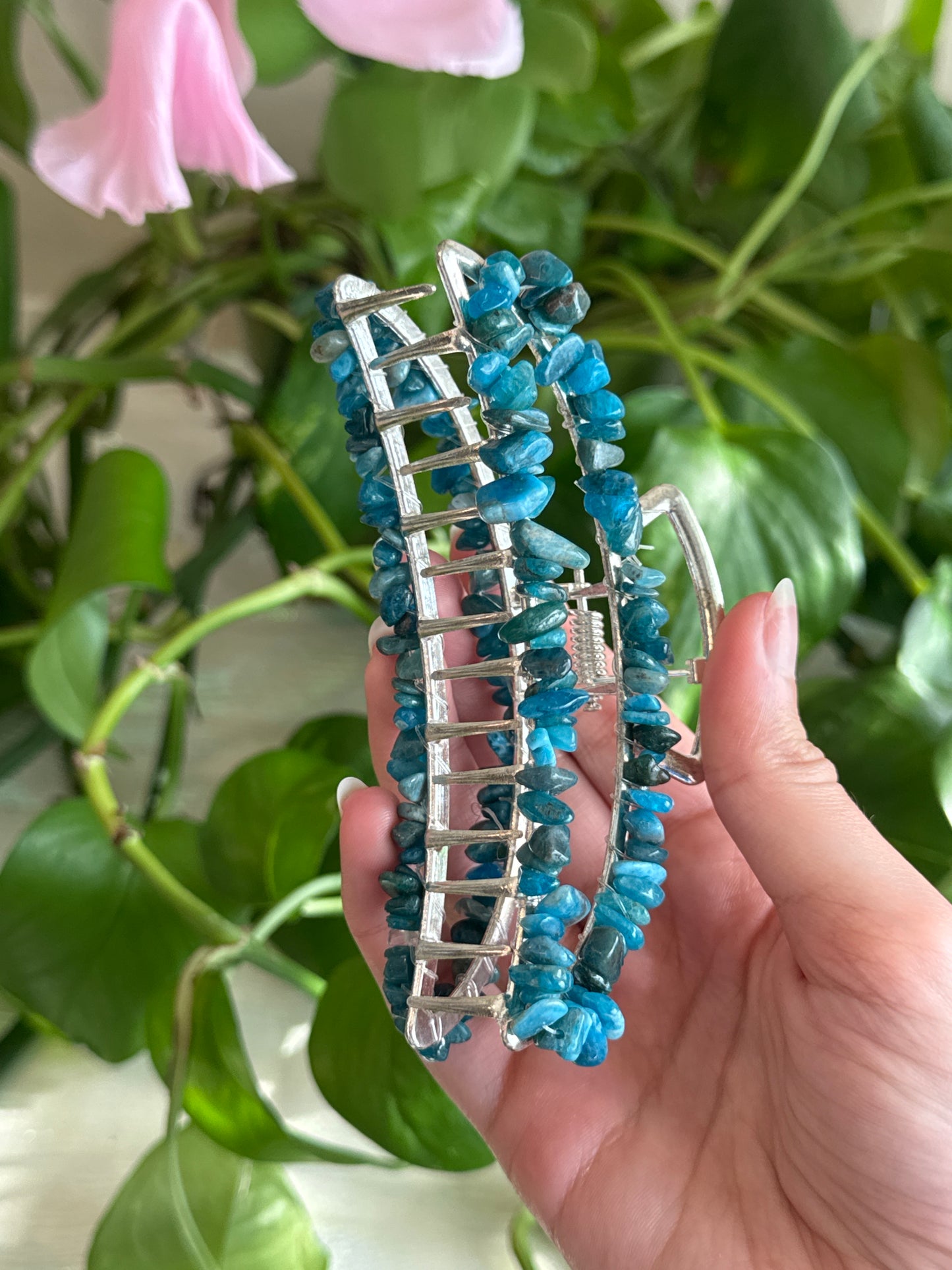 Blue Apatite Large Silver Hair Claw Clip
