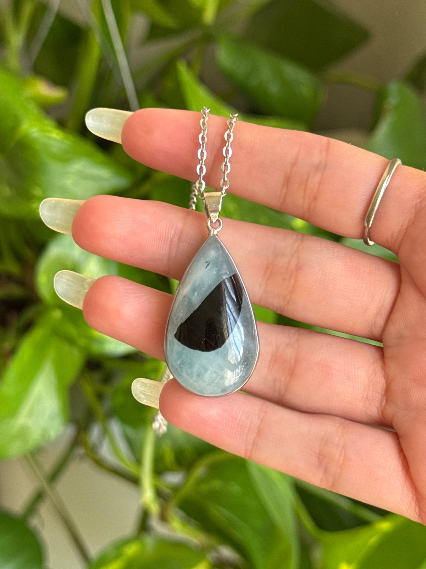 Aquamarine & Black Tourmaline Unique Necklace