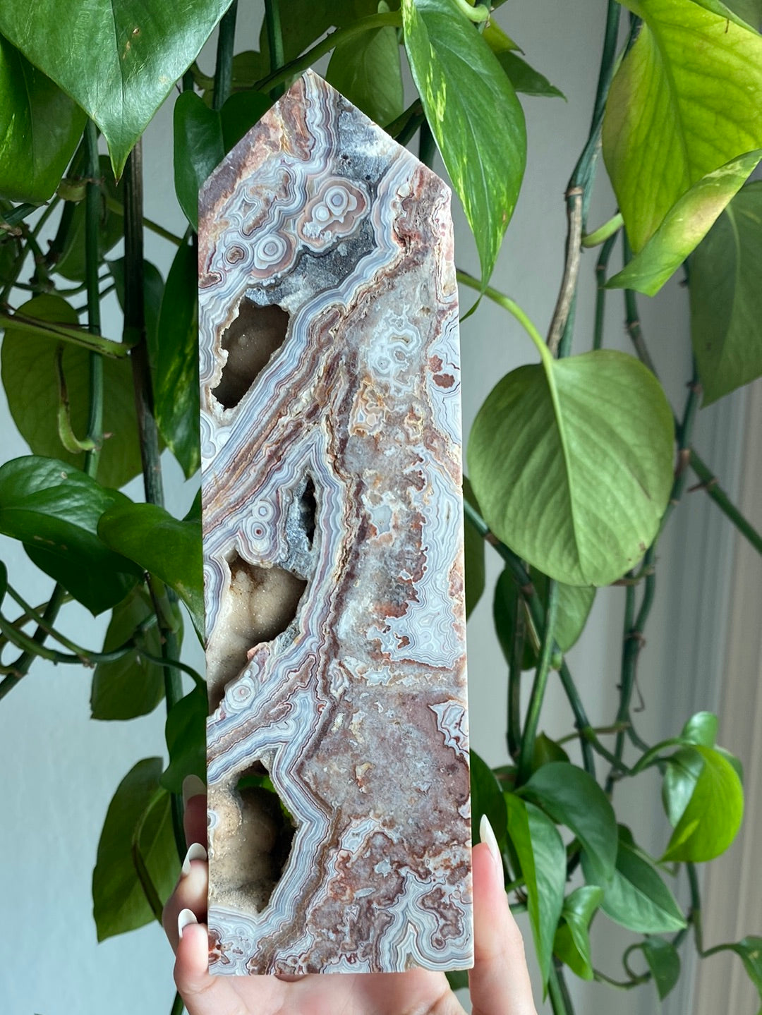XL Mexican Crazy Lace Agate Tower With Druzy