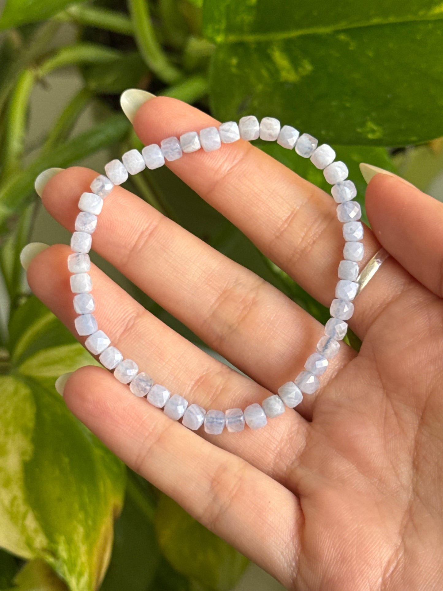 Blue Lace Agate Dainty Faceted Bracelet