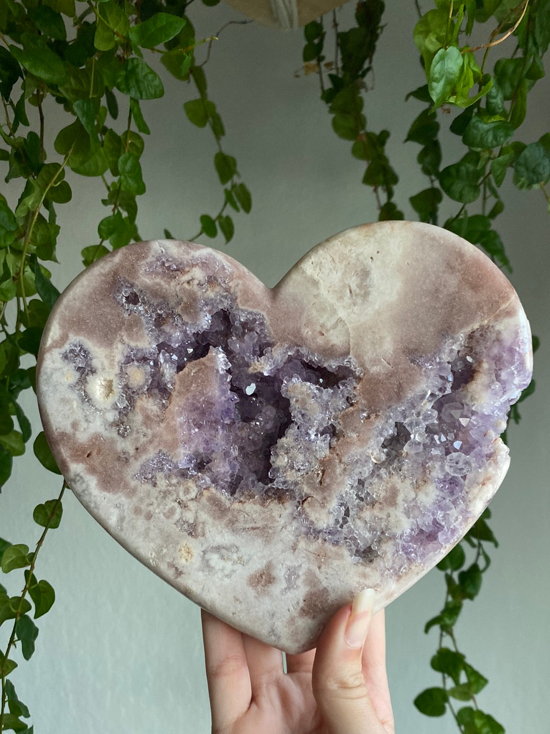 XL Pink Amethyst & Amethyst Druzy Heart (7” & 2.3lbs)