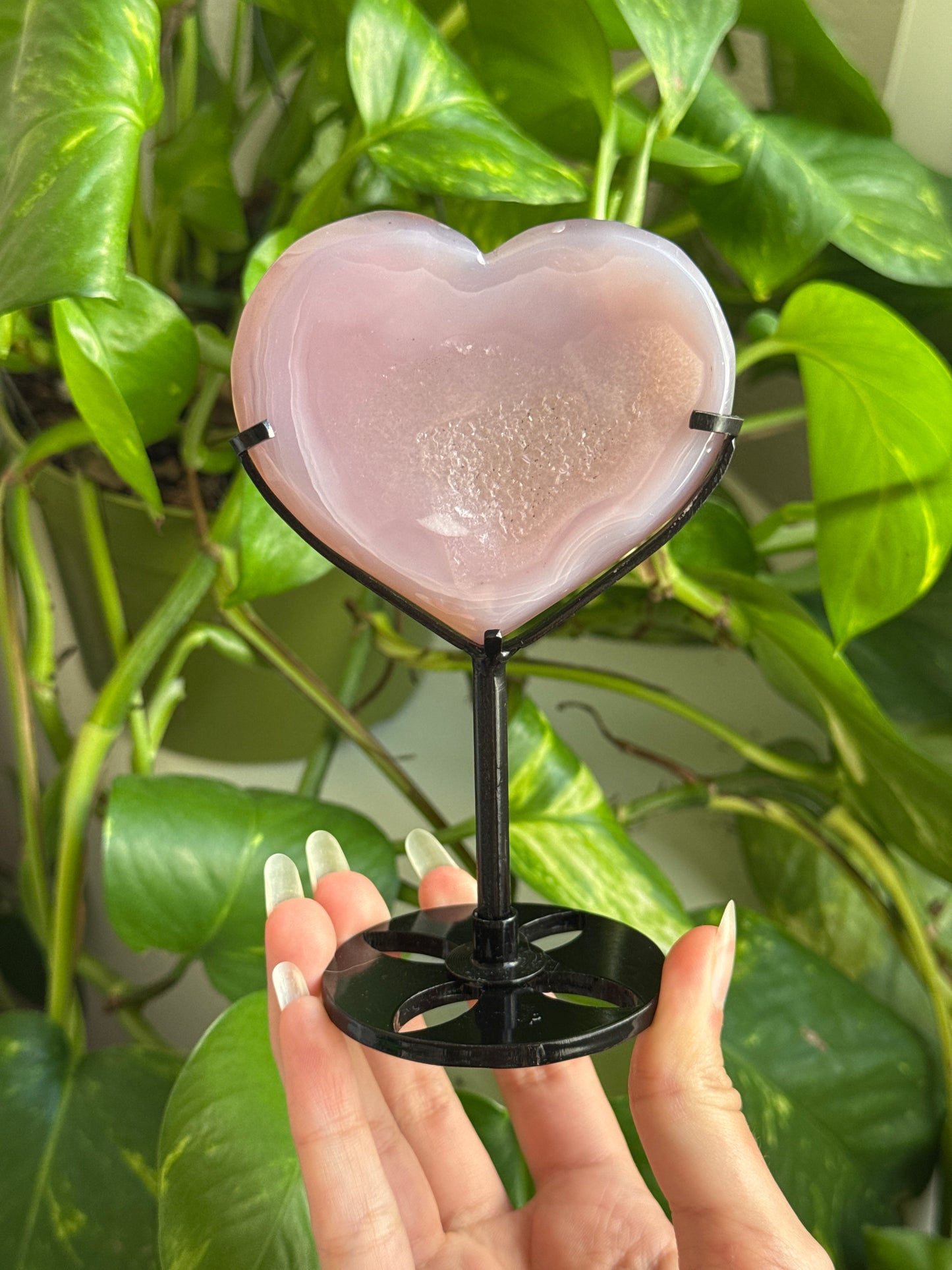 Pink Agate Heart on Stand