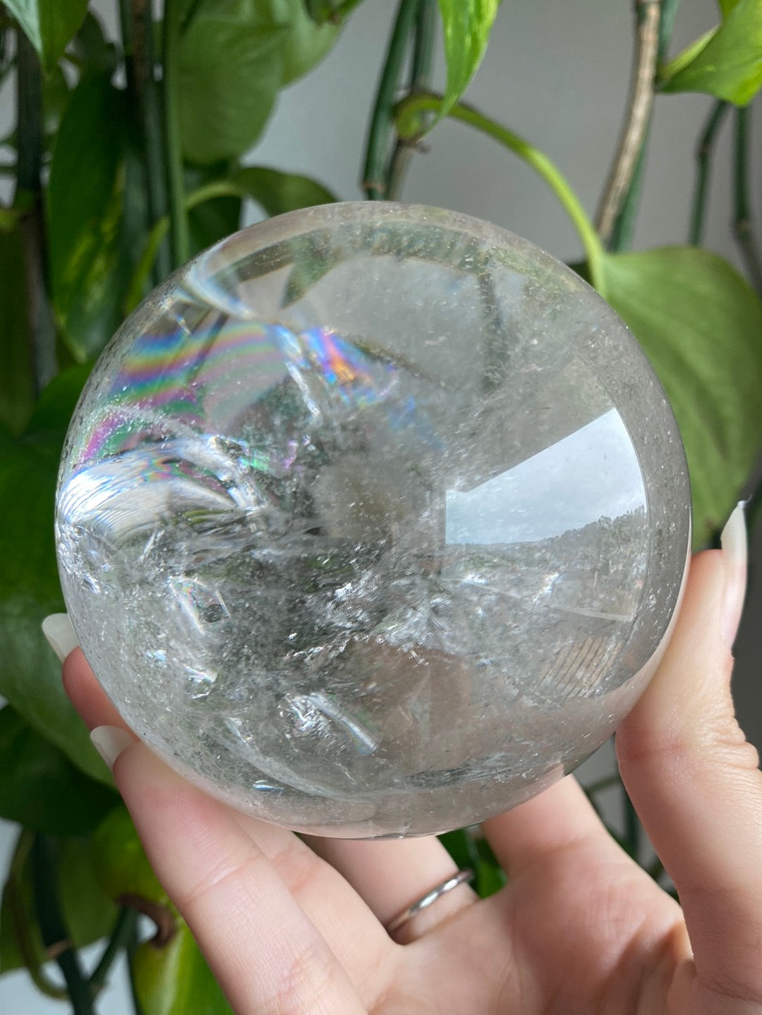 Large Garden Quartz Sphere with Rainbows