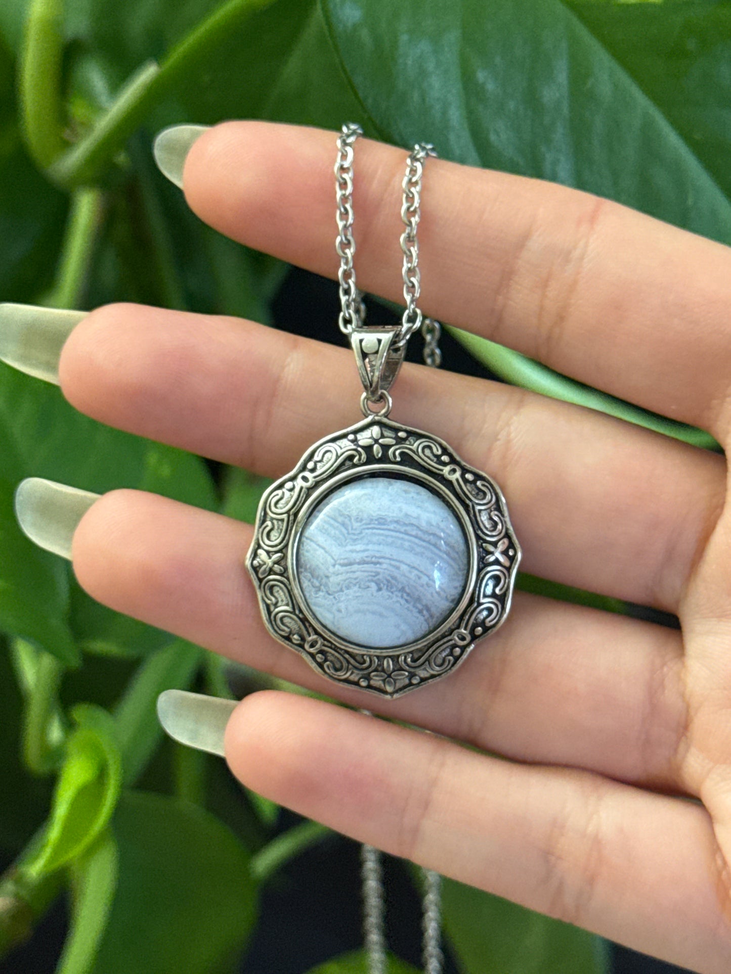 Vintage Style Blue Lace Agate Necklace