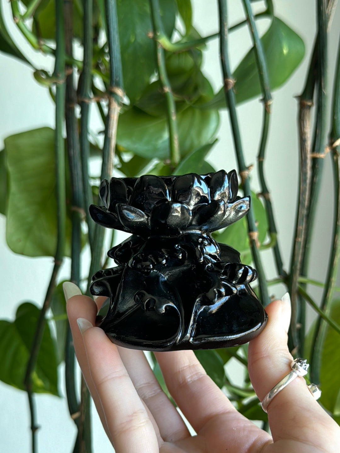 Black Wood Lotus Sphere Stand Large