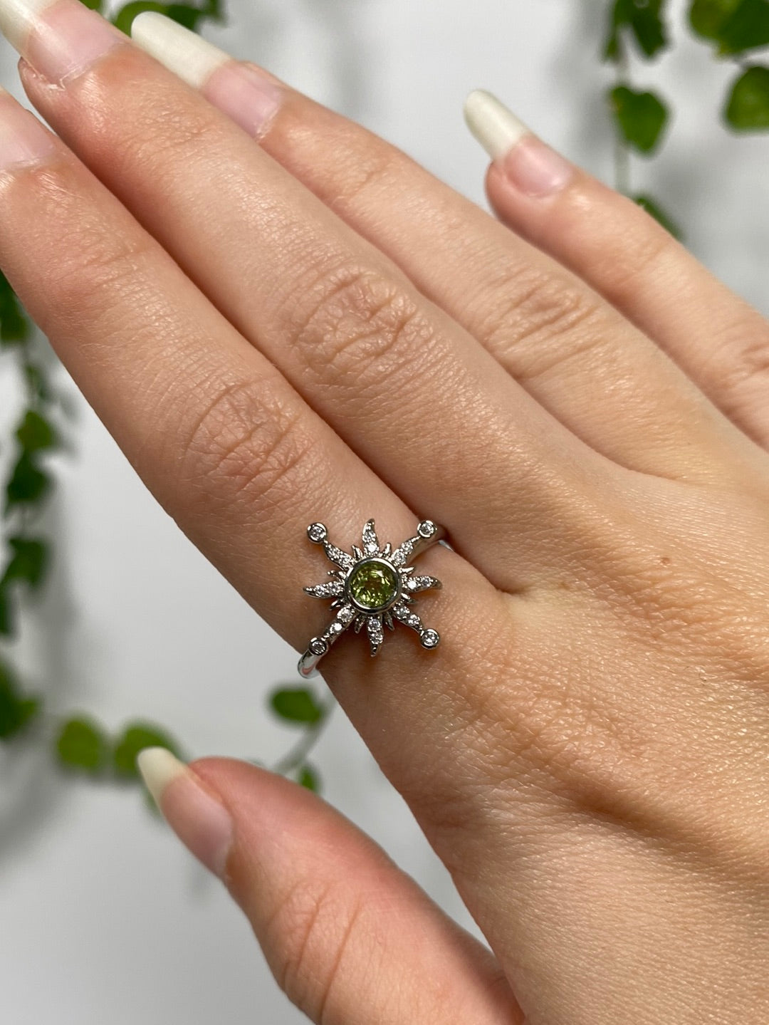 Peridot Sun Adjustable Ring