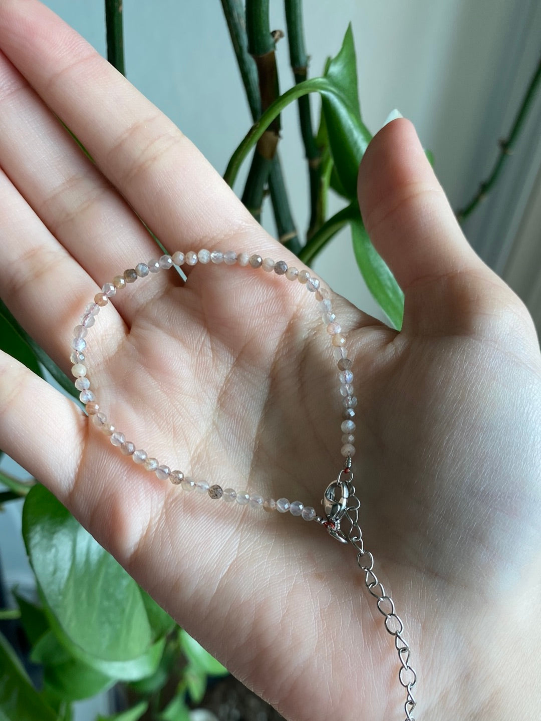 Peach Moonstone Adjustable Dainty Faceted Bracelet