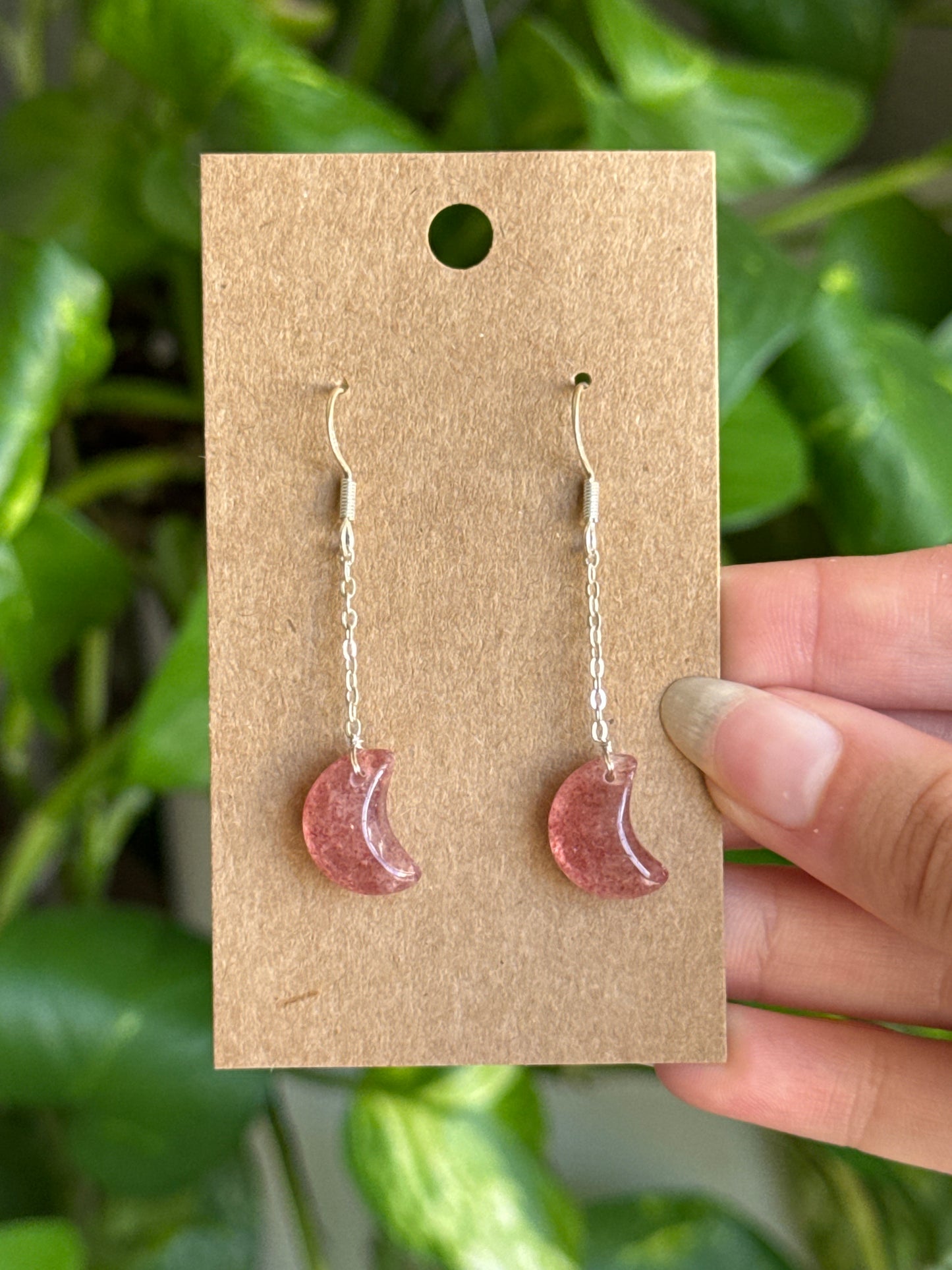 Strawberry Quartz Moon Earrings