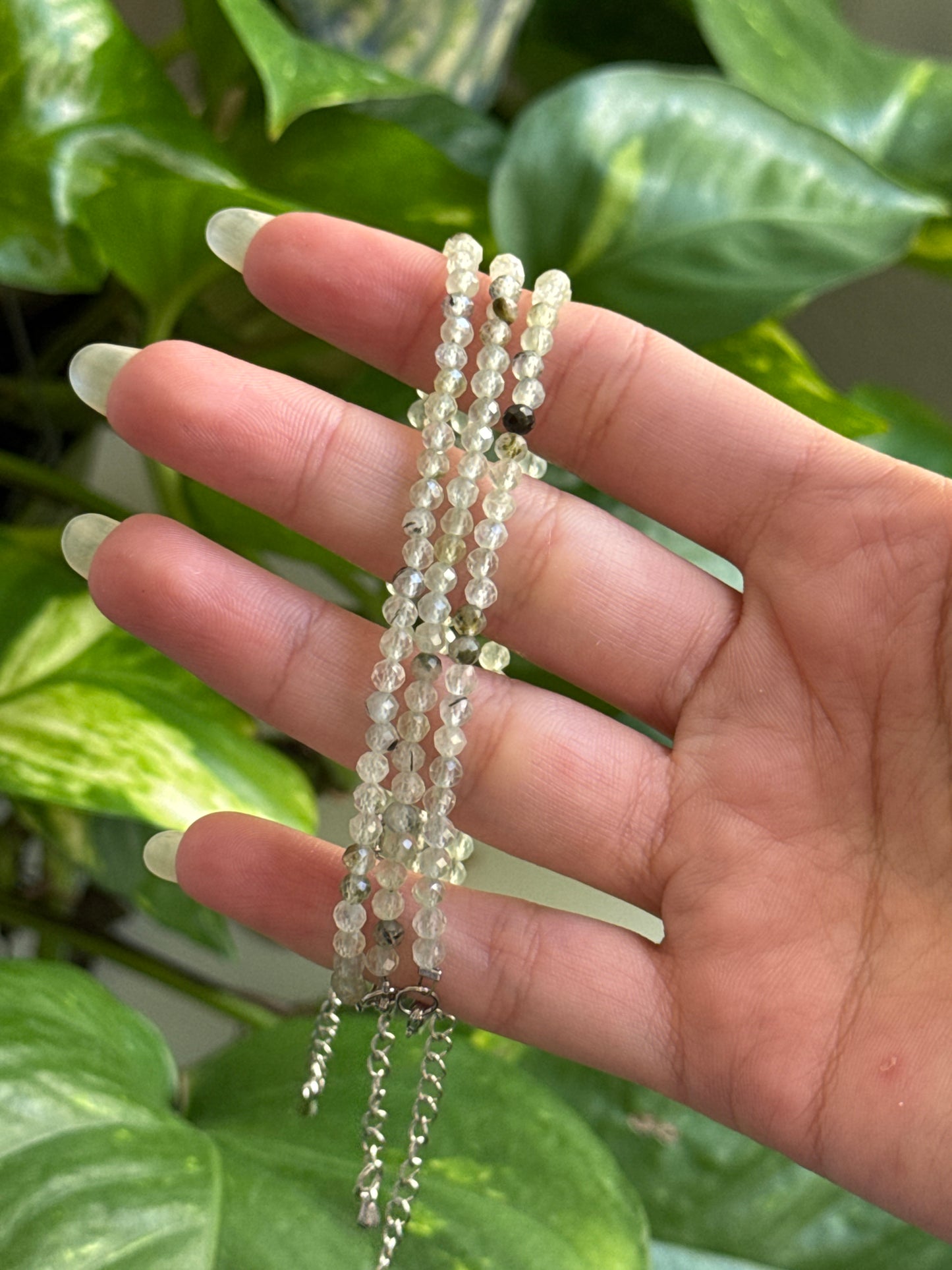 Prehnite Adjustable Dainty Faceted Bracelet