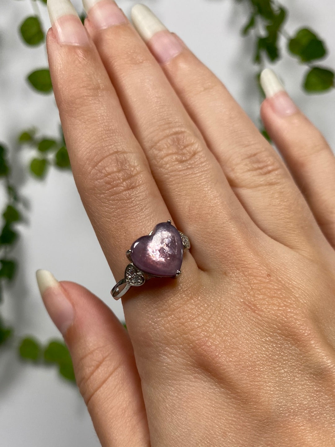 Gem Lepidolite Heart Adjustable Ring