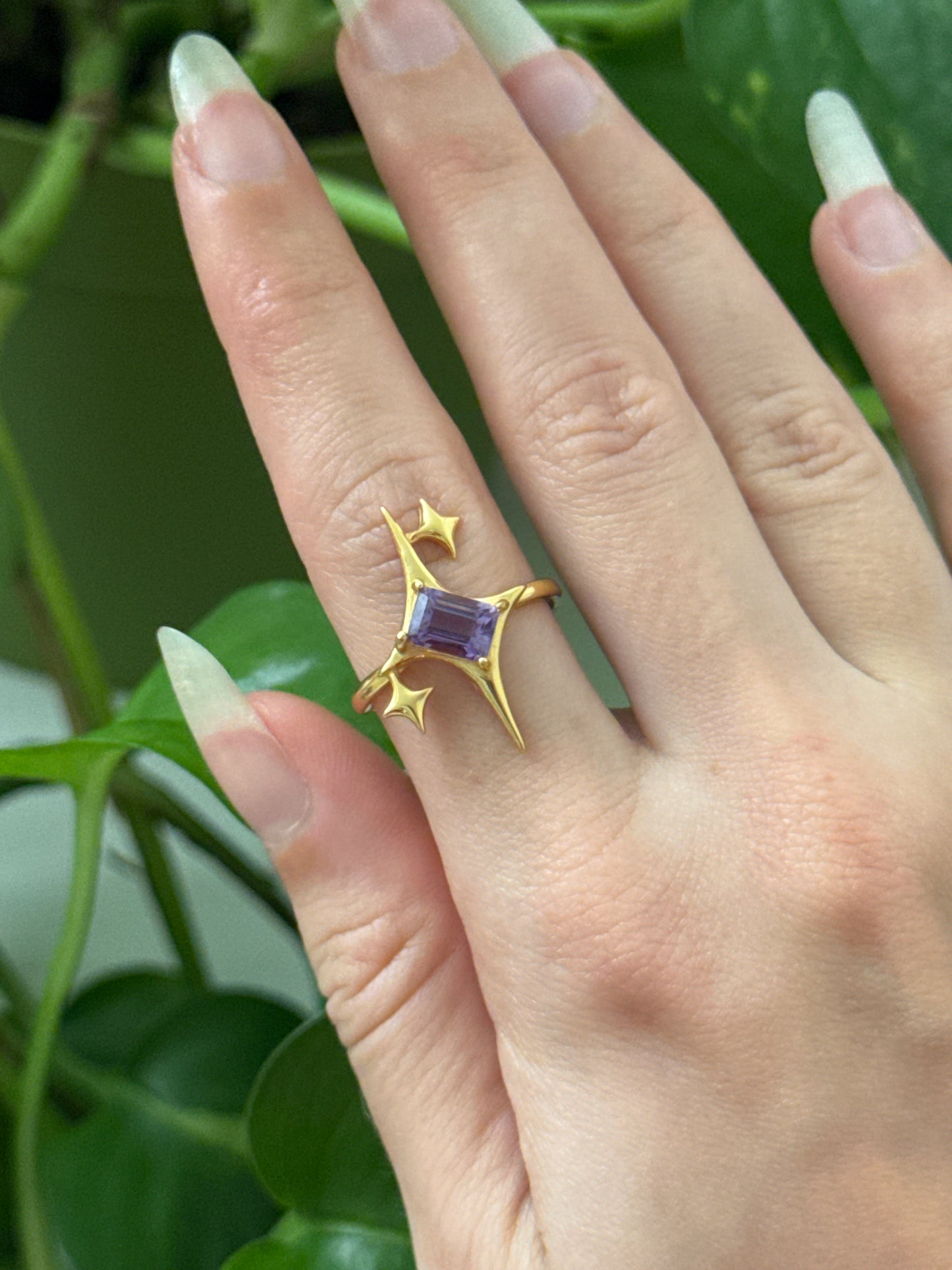 Amethyst Gold Sparkle 925 Gold Vermeil Adjustable Ring