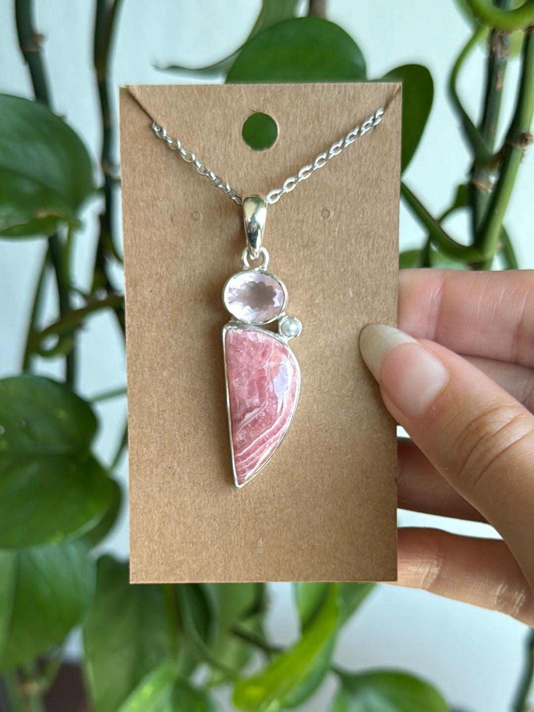 Rose Quartz & Rose Quartz & Pearl Collectors Statement 925 Sterling Silver Necklace