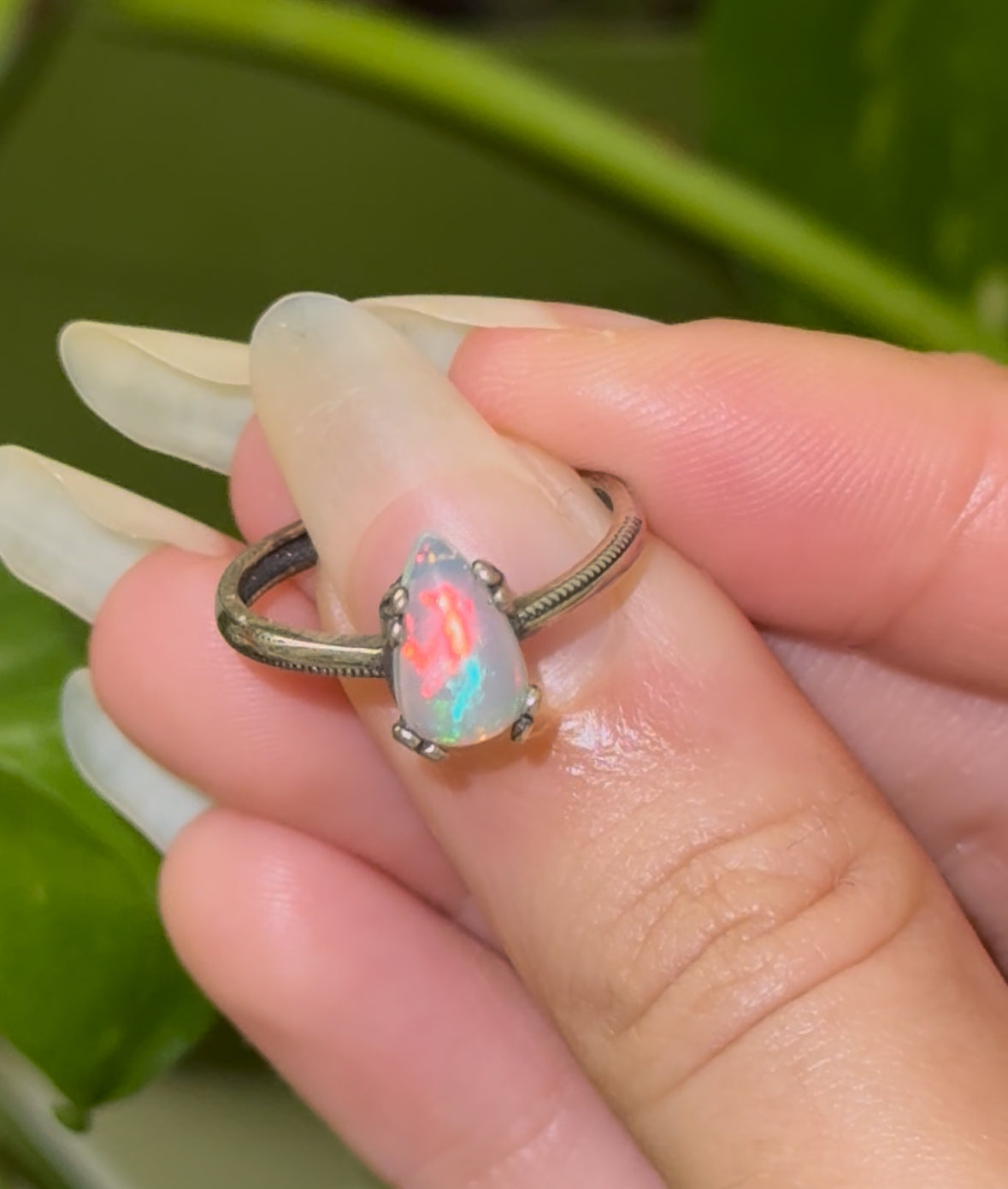 SUPER Flashy Ethiopian Opal Teardrop 925 Silver Adjustable Ring