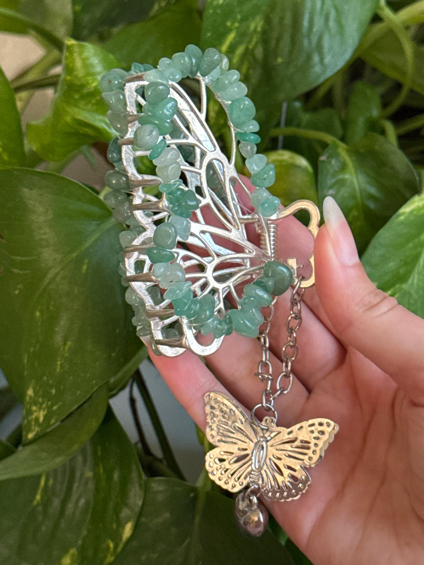 Green Aventurine Butterfly Hairclip