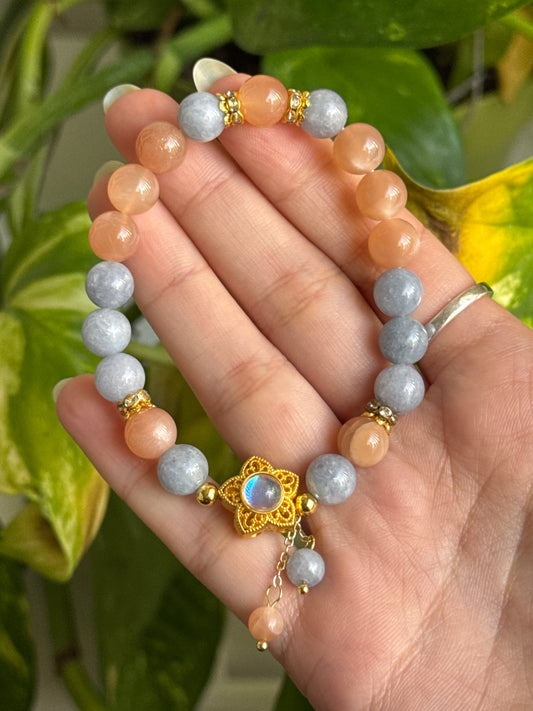 Peach Moonstone & Angelite Bracelet