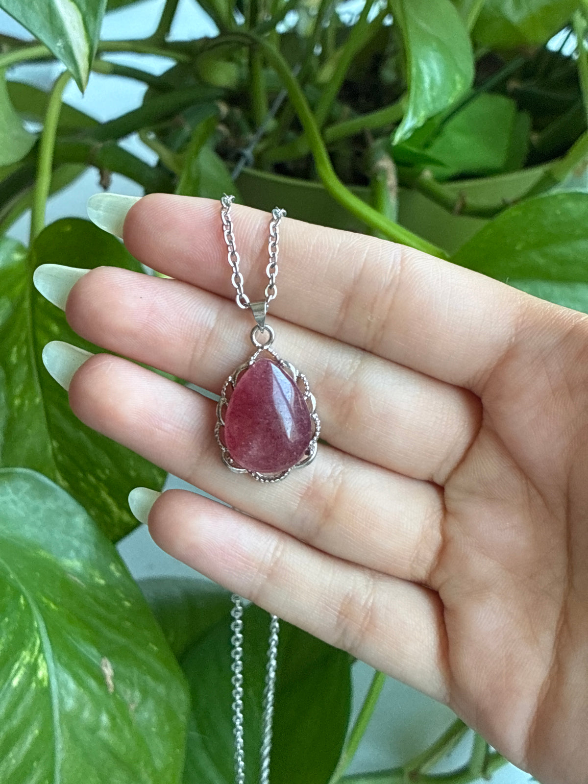 Strawberry Quartz Teardrop Necklace