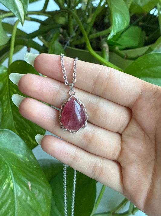 Strawberry Quartz Teardrop Necklace