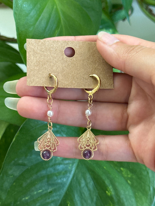 Amethyst Pearl Earrings