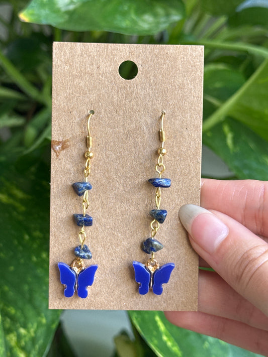 Sodalite Butterfly Gold Earrings