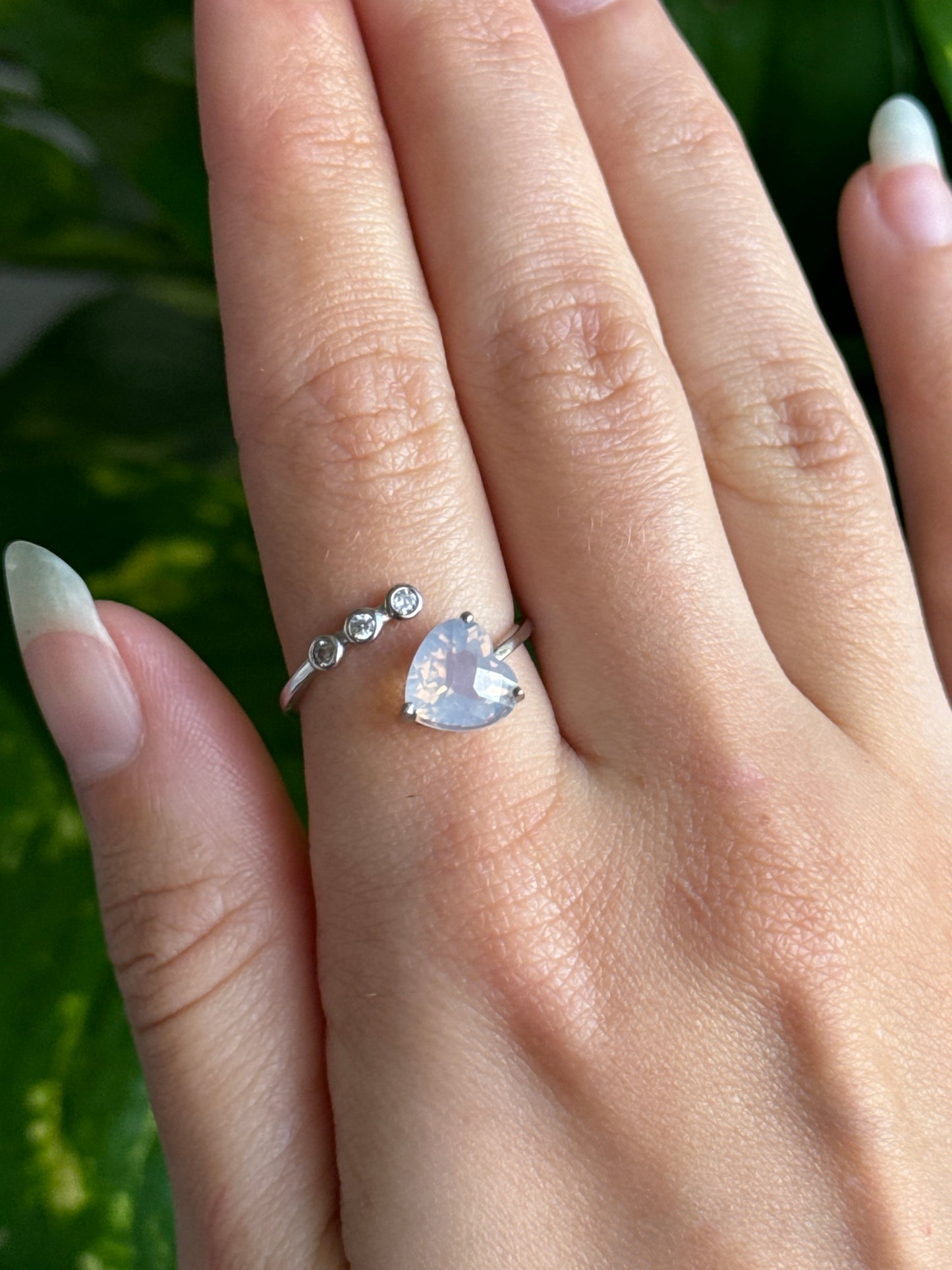 Lavender Moon Quartz Heart 925 Sterling Silver Adjustable Ring