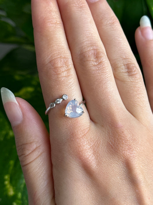 Lavender Moon Quartz Heart 925 Sterling Silver Adjustable Ring