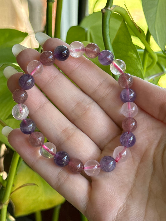 Amethyst & Rose Quartz & Strawberry Quartz Bracelet