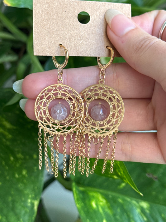 Rose Quartz Gold Earrings