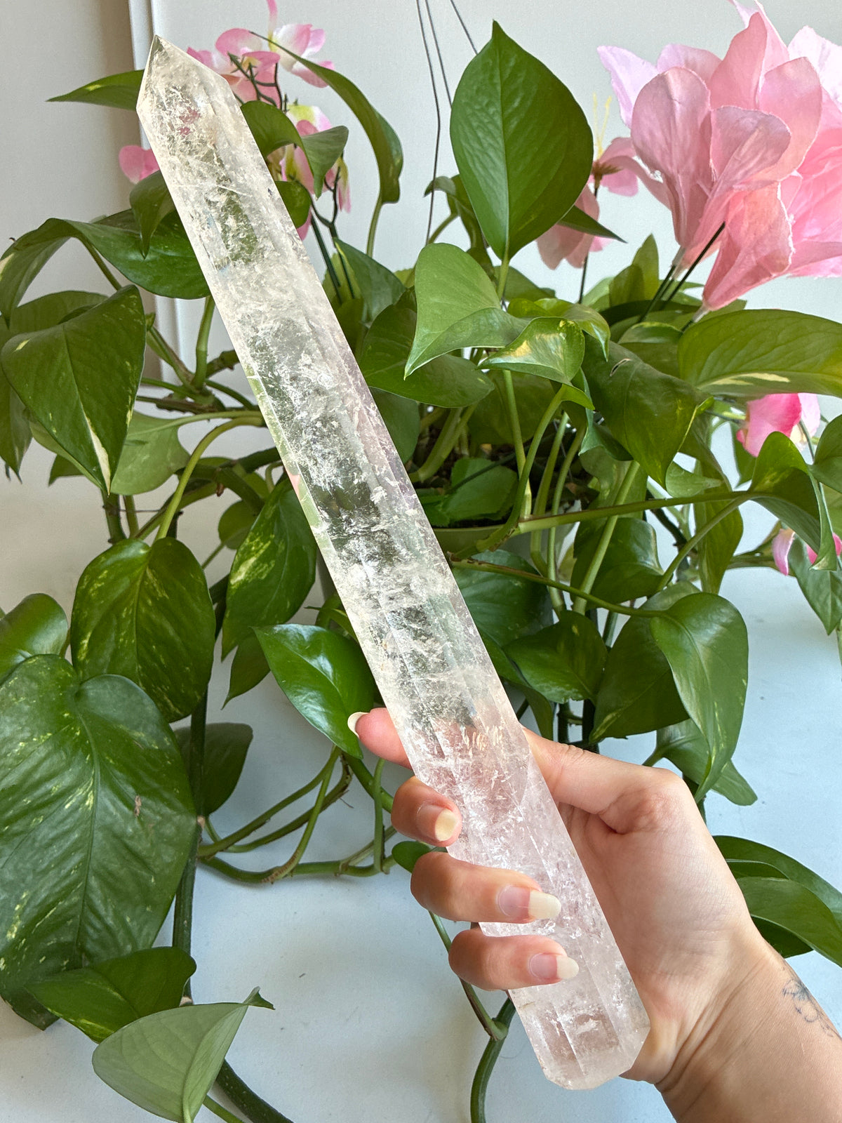 XL 14.5” Clear Quartz Tower with Enhydro Bubble