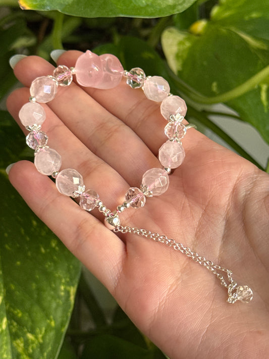 Rose Quartz Cat Adjustable Bracelet