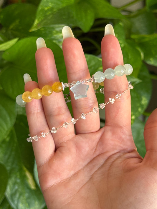 Aquamarine & Honey Calcite Star Bracelet