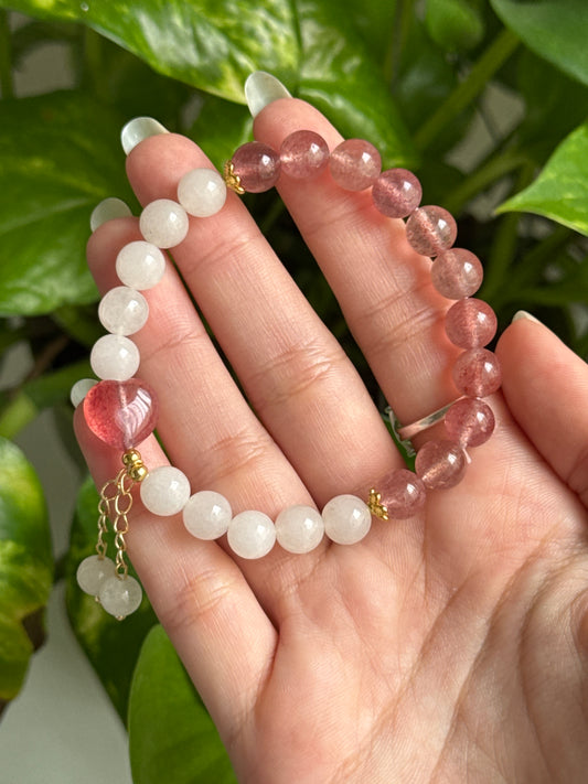 Strawberry Quartz & Quartz Bracelet