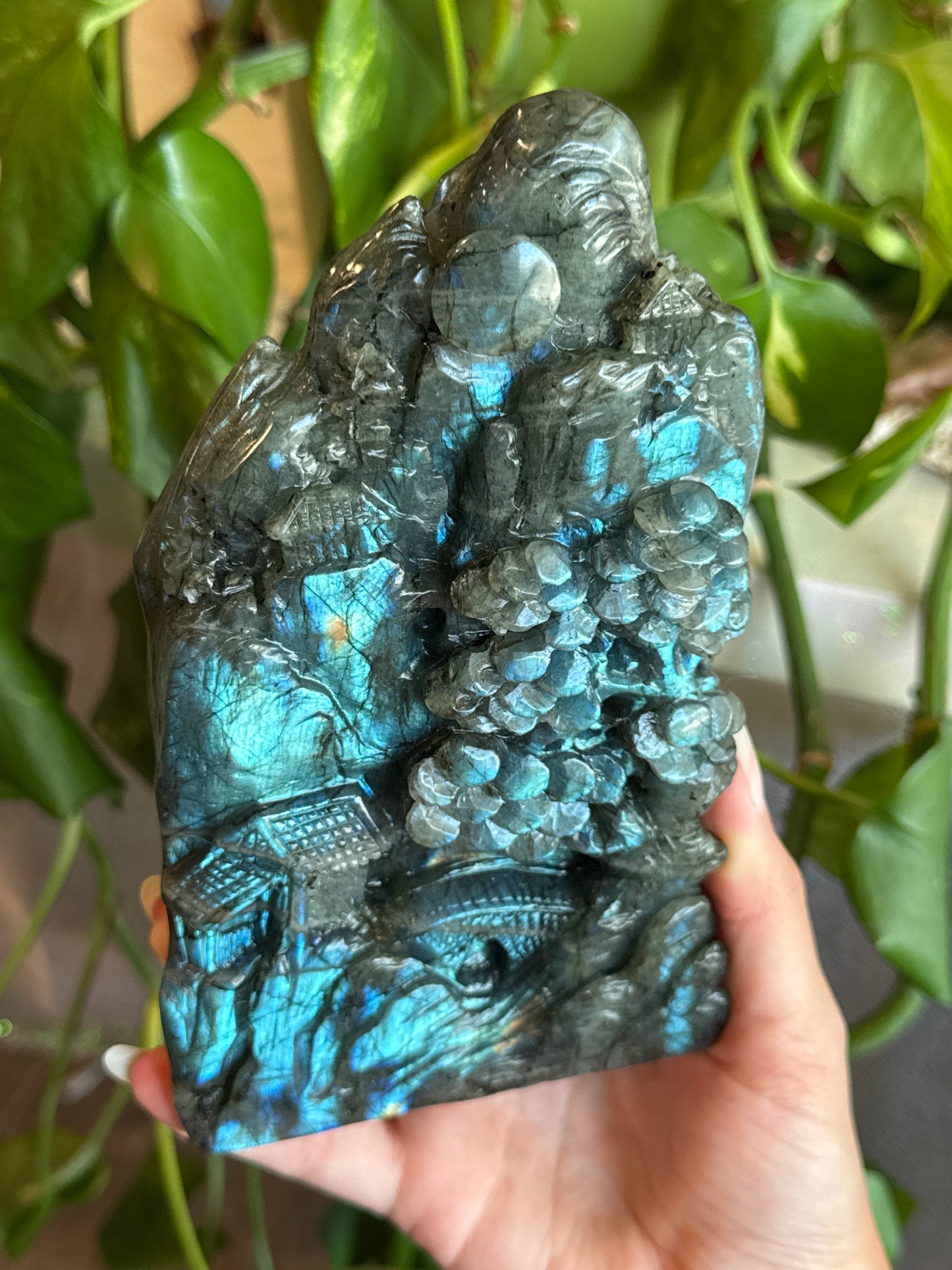 Beautiful Labradorite Carving Mountain Village Expertly Hand Carved