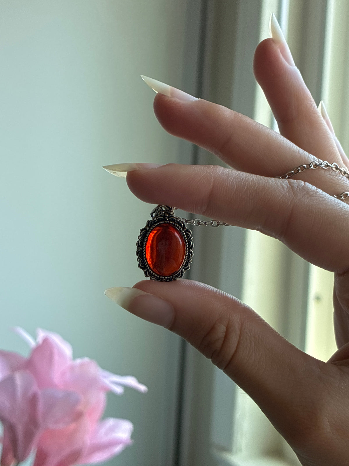 Red Amber Vintage Style Necklace
