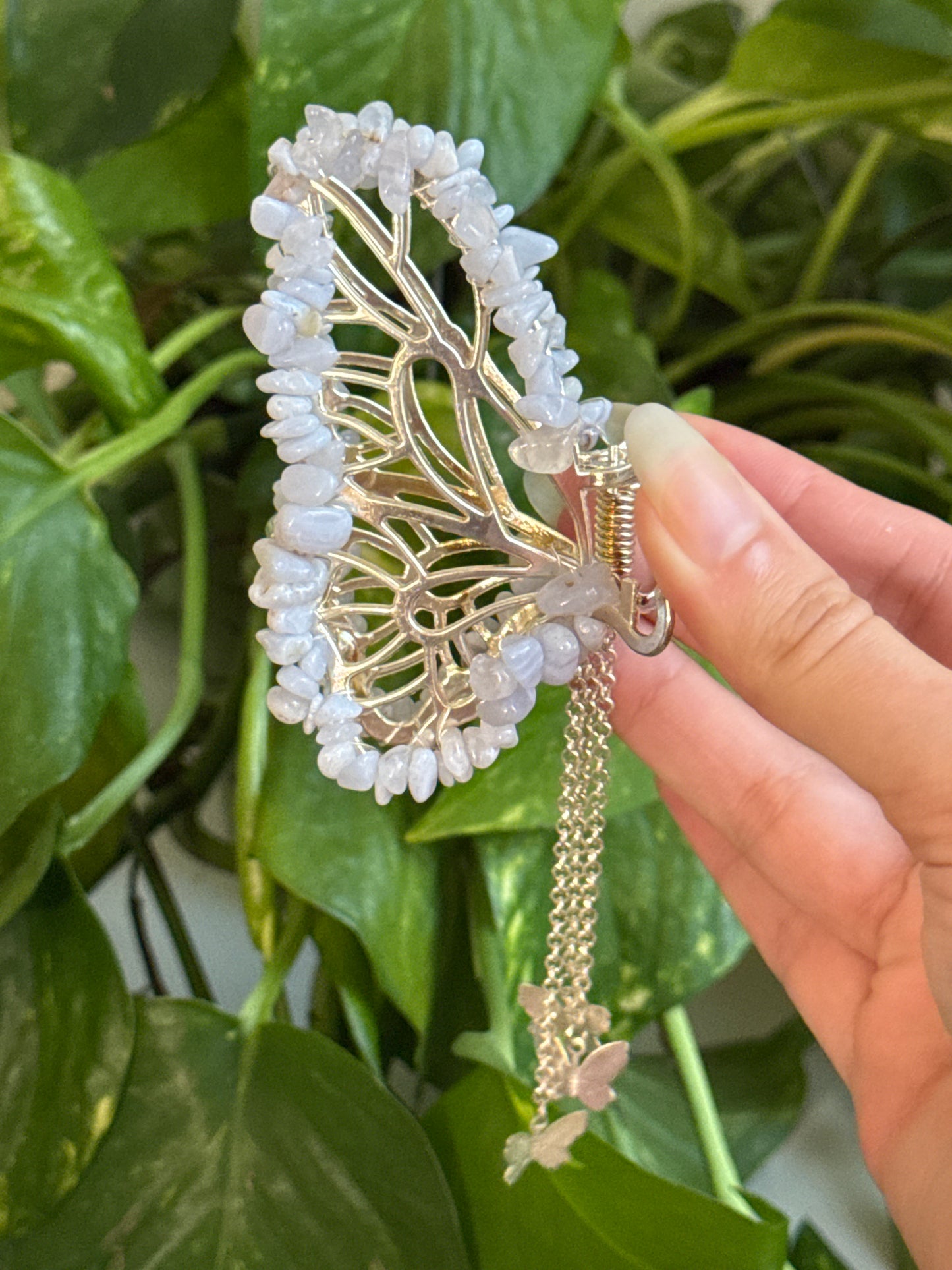 Blue Lace Agate Butterfly Hairclip