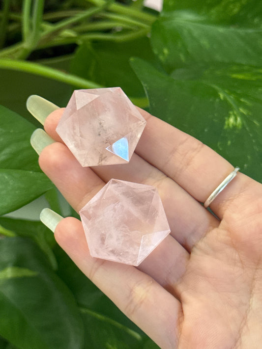 Gemmy Rose Quartz Faceted Hexagon