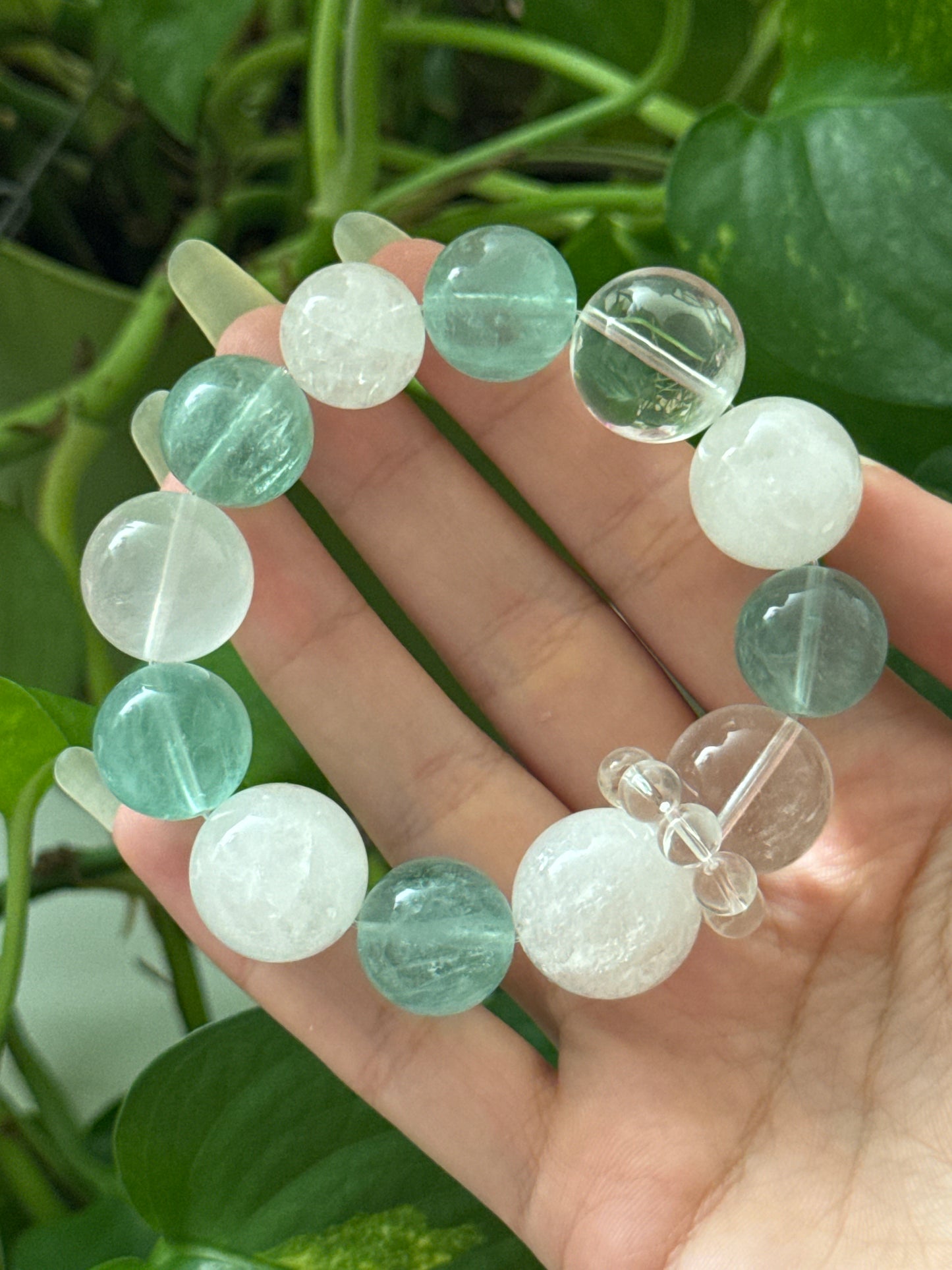 Statement Clear Quartz & Green Fluorite & Calcite Bracelet
