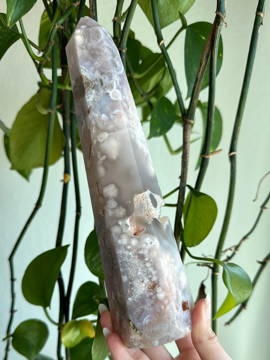 Large Pink Amethyst x Flower Agate Obelisk